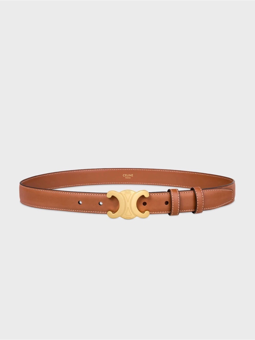 Celine Triomphe Natural Calfskin Tan Leather Belt with Gold Triomphe Buckle